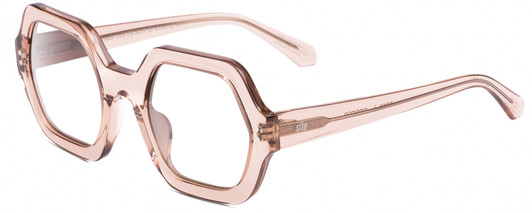 Profile View of SITO SHADES FOXY Designer Reading Eye Glasses in Sirocco Pink Crystal Ladies Square Full Rim Acetate 52 mm