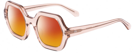 Profile View of SITO SHADES FOXY Designer Polarized Sunglasses with Custom Cut Red Mirror Lenses in Sirocco Pink Crystal Ladies Square Full Rim Acetate 52 mm