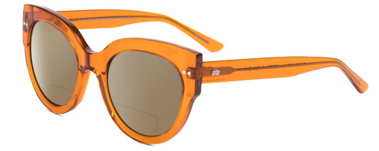 Profile View of SITO SHADES GOOD LIFE Designer Polarized Reading Sunglasses with Custom Cut Powered Amber Brown Lenses in Amber Orange Crystal Ladies Round Full Rim Acetate 54 mm