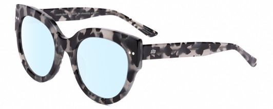 Profile View of SITO SHADES GOOD LIFE Designer Blue Light Blocking Eyeglasses in Black Grey Tortoise Ladies Round Full Rim Acetate 54 mm
