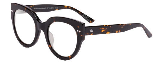 Profile View of SITO SHADES GOOD LIFE Designer Progressive Lens Blue Light Blocking Eyeglasses in Demi-Tortoise Havana Ladies Round Full Rim Acetate 54 mm