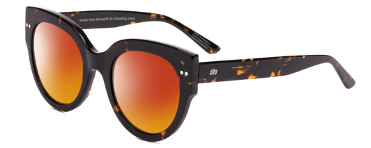 Profile View of SITO SHADES GOOD LIFE Designer Polarized Sunglasses with Custom Cut Red Mirror Lenses in Demi-Tortoise Havana Ladies Round Full Rim Acetate 54 mm