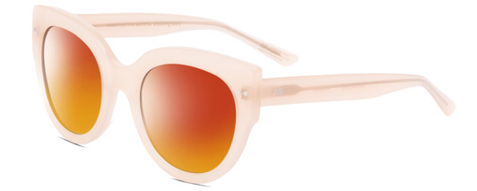 Profile View of SITO SHADES GOOD LIFE Designer Polarized Sunglasses with Custom Cut Red Mirror Lenses in Vanilla Pink Crystal Ladies Round Full Rim Acetate 54 mm