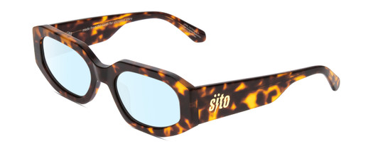 Profile View of SITO SHADES JUICY Designer Blue Light Blocking Eyeglasses in Honey Tortoise Havana Ladies Square Full Rim Acetate 53 mm