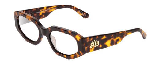 Profile View of SITO SHADES JUICY Designer Blue Light Blocking Eyeglasses in Honey Tortoise Havana Ladies Square Full Rim Acetate 53 mm