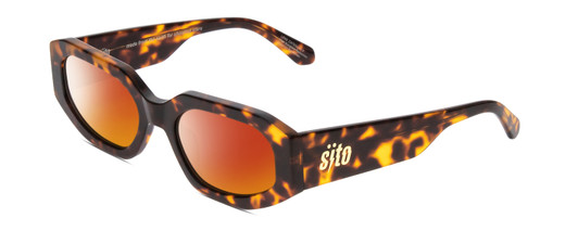 Profile View of SITO SHADES JUICY Designer Polarized Sunglasses with Custom Cut Red Mirror Lenses in Honey Tortoise Havana Ladies Square Full Rim Acetate 53 mm
