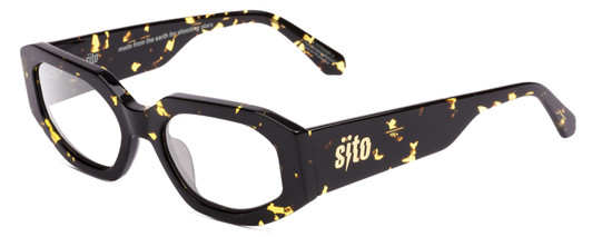 Profile View of SITO SHADES JUICY Designer Reading Eye Glasses in Limeade Black Yellow Tortoise Ladies Square Full Rim Acetate 53 mm