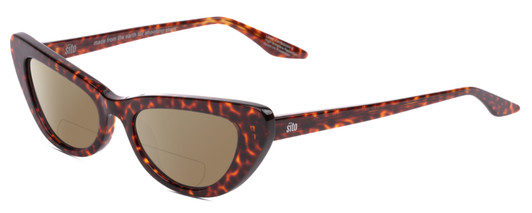 Profile View of SITO SHADES LUNETTE Designer Polarized Reading Sunglasses with Custom Cut Powered Amber Brown Lenses in Amber Cheetah Ladies Cat Eye Full Rim Acetate 52 mm