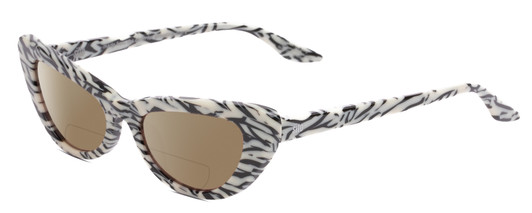 Profile View of SITO SHADES LUNETTE Designer Polarized Reading Sunglasses with Custom Cut Powered Amber Brown Lenses in Savannah Black White Zebra Print Ladies Cat Eye Full Rim Acetate 52 mm