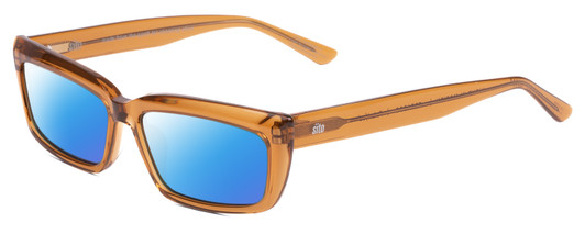 Profile View of SITO SHADES NIGHT IN MOTION Designer Polarized Sunglasses with Custom Cut Blue Mirror Lenses in Tobacco Orange Crystal Unisex Square Full Rim Acetate 57 mm