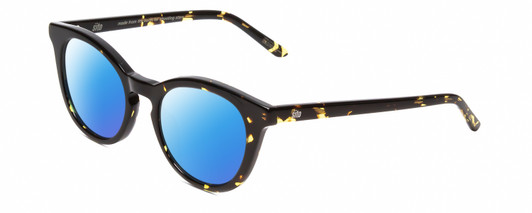Profile View of SITO SHADES NOW OR NEVER Designer Polarized Sunglasses with Custom Cut Blue Mirror Lenses in Limeade Black Yellow Tortoise Ladies Round Full Rim Acetate 50 mm