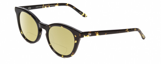 Profile View of SITO SHADES NOW OR NEVER Designer Polarized Reading Sunglasses with Custom Cut Powered Sun Flower Yellow Lenses in Limeade Black Yellow Tortoise Ladies Round Full Rim Acetate 50 mm