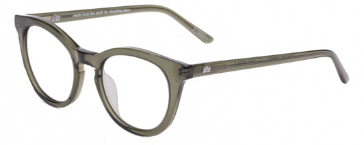 Profile View of SITO SHADES NOW OR NEVER Designer Bi-Focal Prescription Rx Eyeglasses in Pine Needle Green Crystal Ladies Round Full Rim Acetate 50 mm