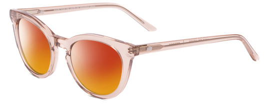 Profile View of SITO SHADES NOW OR NEVER Designer Polarized Sunglasses with Custom Cut Red Mirror Lenses in Sirocco Pink Crystal Ladies Square Full Rim Acetate 50 mm