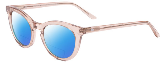 Profile View of SITO SHADES NOW OR NEVER Designer Polarized Reading Sunglasses with Custom Cut Powered Blue Mirror Lenses in Sirocco Pink Crystal Ladies Square Full Rim Acetate 50 mm