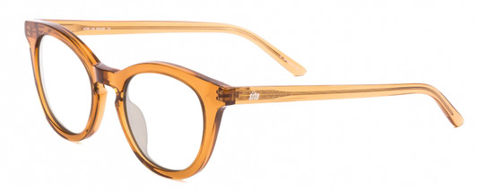 Profile View of SITO SHADES NOW OR NEVER Designer Reading Eye Glasses with Custom Cut Powered Lenses in Tobacco Orange Crystal Ladies Round Full Rim Acetate 50 mm