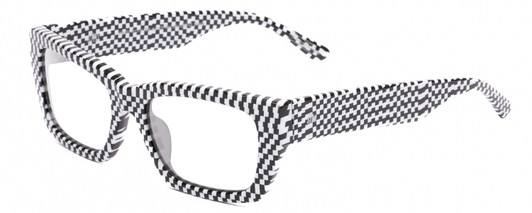 Profile View of SITO SHADES OUTER LIMITS Designer Blue Light Blocking Eyeglasses in Optic Black White Checker Print Unisex Square Full Rim Acetate 54 mm