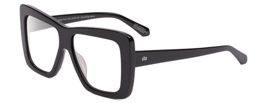Profile View of SITO SHADES PAPILLION Designer Blue Light Blocking Eyeglasses in Black Ladies Square Full Rim Acetate 56 mm