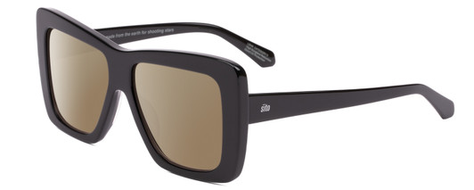 Profile View of SITO SHADES PAPILLION Designer Polarized Sunglasses with Custom Cut Amber Brown Lenses in Black Ladies Square Full Rim Acetate 56 mm