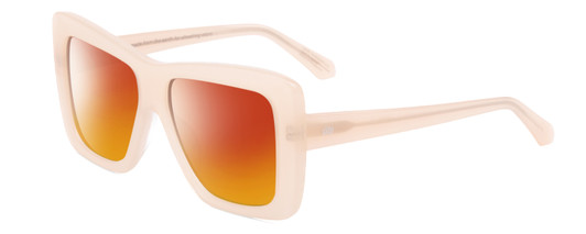 Profile View of SITO SHADES PAPILLION Designer Polarized Sunglasses with Custom Cut Red Mirror Lenses in Vanilla Pink Crystal Ladies Square Full Rim Acetate 56 mm
