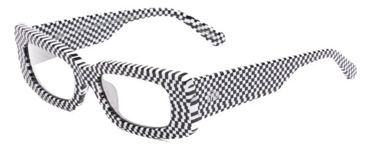 Profile View of SITO SHADES REACHING DAWN Designer Blue Light Blocking Eyeglasses in Optic Black White Checker Print Ladies Square Full Rim Acetate 51 mm