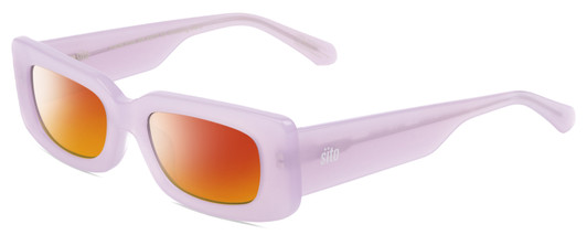 Profile View of SITO SHADES REACHING DAWN Designer Polarized Sunglasses with Custom Cut Red Mirror Lenses in Wild Orchid Purple Crystal Ladies Square Full Rim Acetate 51 mm