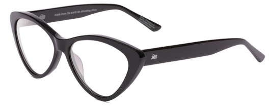 Profile View of SITO SHADES SEDUCTION Designer Progressive Lens Blue Light Blocking Eyeglasses in Black Ladies Cat Eye Full Rim Acetate 57 mm