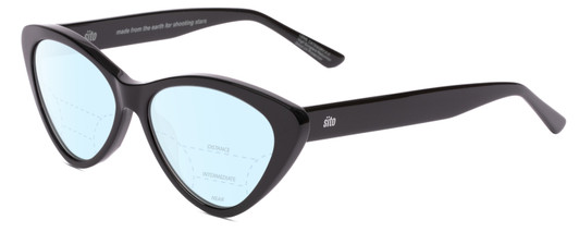 Profile View of SITO SHADES SEDUCTION Designer Progressive Lens Blue Light Blocking Eyeglasses in Black Ladies Cat Eye Full Rim Acetate 57 mm