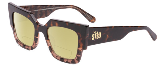 Profile View of SITO SHADES SENSORY DIVISION Designer Polarized Reading Sunglasses with Custom Cut Powered Sun Flower Yellow Lenses in Quartz Tortoise Havana Ladies Cat Eye Full Rim Acetate 53 mm