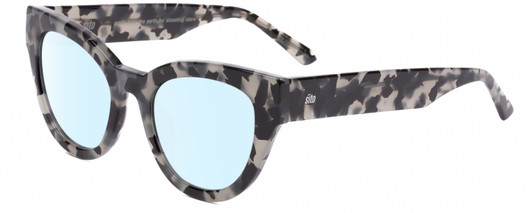 Profile View of SITO SHADES SOUL FUSION Designer Blue Light Blocking Eyeglasses in Black Grey Tortoise Ladies Round Full Rim Acetate 51 mm