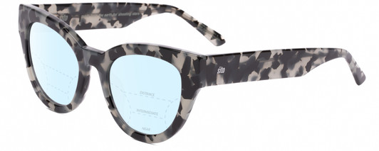 Profile View of SITO SHADES SOUL FUSION Designer Progressive Lens Blue Light Blocking Eyeglasses in Black Grey Tortoise Ladies Round Full Rim Acetate 51 mm