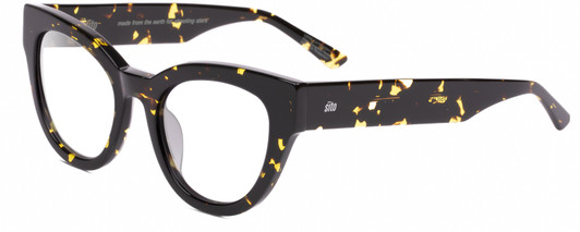 Profile View of SITO SHADES SOUL FUSION Designer Progressive Lens Blue Light Blocking Eyeglasses in Limeade Black Yellow Tortoise Ladies Round Full Rim Acetate 51 mm