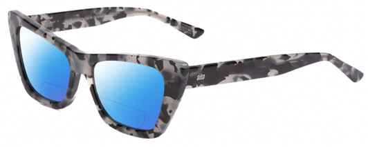 Profile View of SITO SHADES WONDERLAND Designer Polarized Reading Sunglasses with Custom Cut Powered Blue Mirror Lenses in Black Grey Tortoise Ladies Cat Eye Full Rim Acetate 54 mm