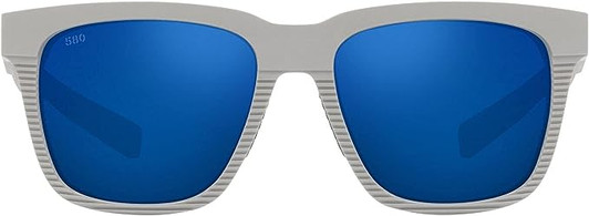 Front View of Costa Del Mar Men Pescador Polarized Sunglasses Light Grey/Blue Mirror 580G 55mm