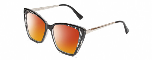 Profile View of Kendall+Kylie KK5126 CHARLOTTE Designer Polarized Sunglasses with Custom Cut Red Mirror Lenses in Marble Black Clear Crystal Silver Ladies Cat Eye Full Rim Acetate 54 mm