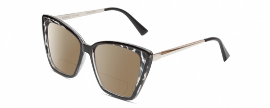 Profile View of Kendall+Kylie KK5126 CHARLOTTE Designer Polarized Reading Sunglasses with Custom Cut Powered Amber Brown Lenses in Marble Black Clear Crystal Silver Ladies Cat Eye Full Rim Acetate 54 mm
