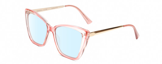 Profile View of Kendall+Kylie KK5126 CHARLOTTE Designer Blue Light Blocking Eyeglasses in Blush Pink Crystal Gold Ladies Cat Eye Full Rim Acetate 54 mm