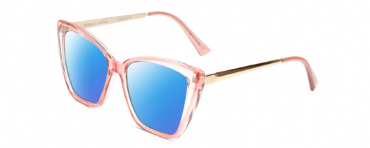 Profile View of Kendall+Kylie KK5126 CHARLOTTE Designer Polarized Sunglasses with Custom Cut Blue Mirror Lenses in Blush Pink Crystal Gold Ladies Cat Eye Full Rim Acetate 54 mm
