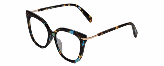 Profile View of Kendall+Kylie KK5128CE CECI Designer Reading Eye Glasses in Blue Demi Tortoise Havana Ladies Cat Eye Full Rim Acetate 53 mm