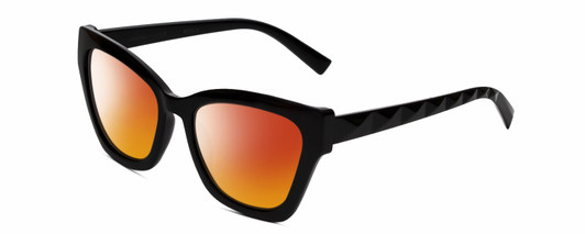 Profile View of Kendall+Kylie KK5130CE ESTELLE Designer Polarized Sunglasses with Custom Cut Red Mirror Lenses in Shiny Black  Ladies Cat Eye Full Rim Acetate 52 mm