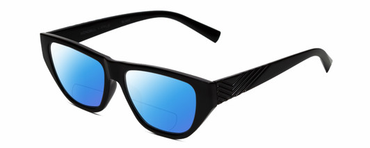 Profile View of Kendall+Kylie KK5131CE BLAKE Designer Polarized Reading Sunglasses with Custom Cut Powered Blue Mirror Lenses in Shiny Black Ladies Rectangular Full Rim Acetate 54 mm
