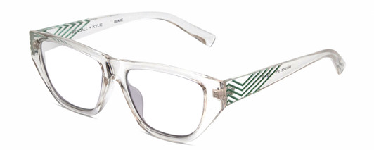 Profile View of Kendall+Kylie KK5131CE BLAKE Designer Progressive Lens Blue Light Blocking Eyeglasses in Clear Crystal Teal Ladies Rectangular Full Rim Acetate 54 mm