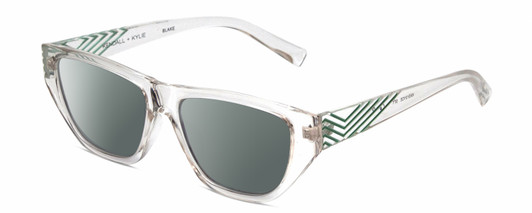 Profile View of Kendall+Kylie KK5131CE BLAKE Designer Polarized Sunglasses with Custom Cut Smoke Grey Lenses in Clear Crystal Teal Ladies Rectangular Full Rim Acetate 54 mm