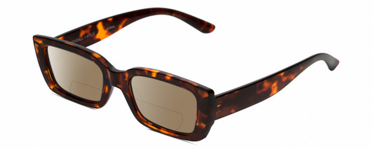 Profile View of Kendall+Kylie KK5137CE GEMMA Designer Polarized Reading Sunglasses with Custom Cut Powered Amber Brown Lenses in Amber Demi Tortoise Havana Ladies Rectangular Full Rim Acetate 51 mm