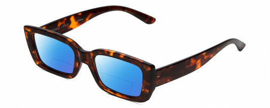 Profile View of Kendall+Kylie KK5137CE GEMMA Designer Polarized Reading Sunglasses with Custom Cut Powered Blue Mirror Lenses in Amber Demi Tortoise Havana Ladies Rectangular Full Rim Acetate 51 mm