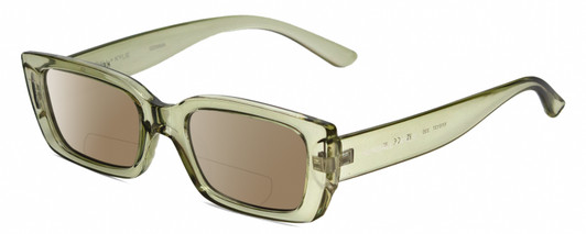 Profile View of Kendall+Kylie KK5137CE GEMMA Designer Polarized Reading Sunglasses with Custom Cut Powered Amber Brown Lenses in Mint Green Crystal Ladies Rectangular Full Rim Acetate 51 mm