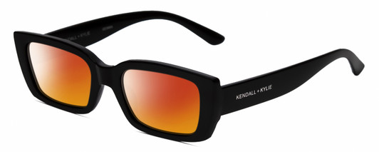 Profile View of Kendall+Kylie KK5137CE GEMMA Designer Polarized Sunglasses with Custom Cut Red Mirror Lenses in Gloss Black Ladies Rectangular Full Rim Acetate 51 mm