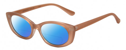 Profile View of Kendall+Kylie KK5140CE KAIA Designer Polarized Reading Sunglasses with Custom Cut Powered Blue Mirror Lenses in Matte Blush Pink Ladies Oval Full Rim Acetate 51 mm