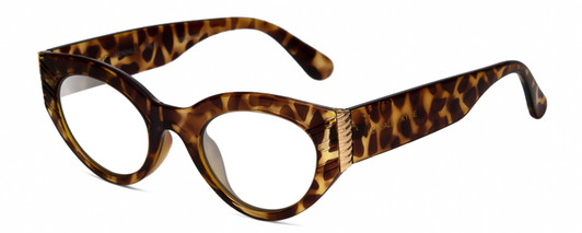 Profile View of Kendall+Kylie KK5143CE ALEXANDRA Designer Progressive Lens Blue Light Blocking Eyeglasses in Amber Demi Tortoise Havana Crystal Gold Ladies Cat Eye Full Rim Acetate 49 mm