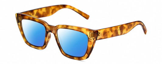 Profile View of Kendall+Kylie KK5145CE SADIE Designer Polarized Sunglasses with Custom Cut Blue Mirror Lenses in Amber Demi Tortoise Havana Crystal Ladies Square Full Rim Acetate 50 mm